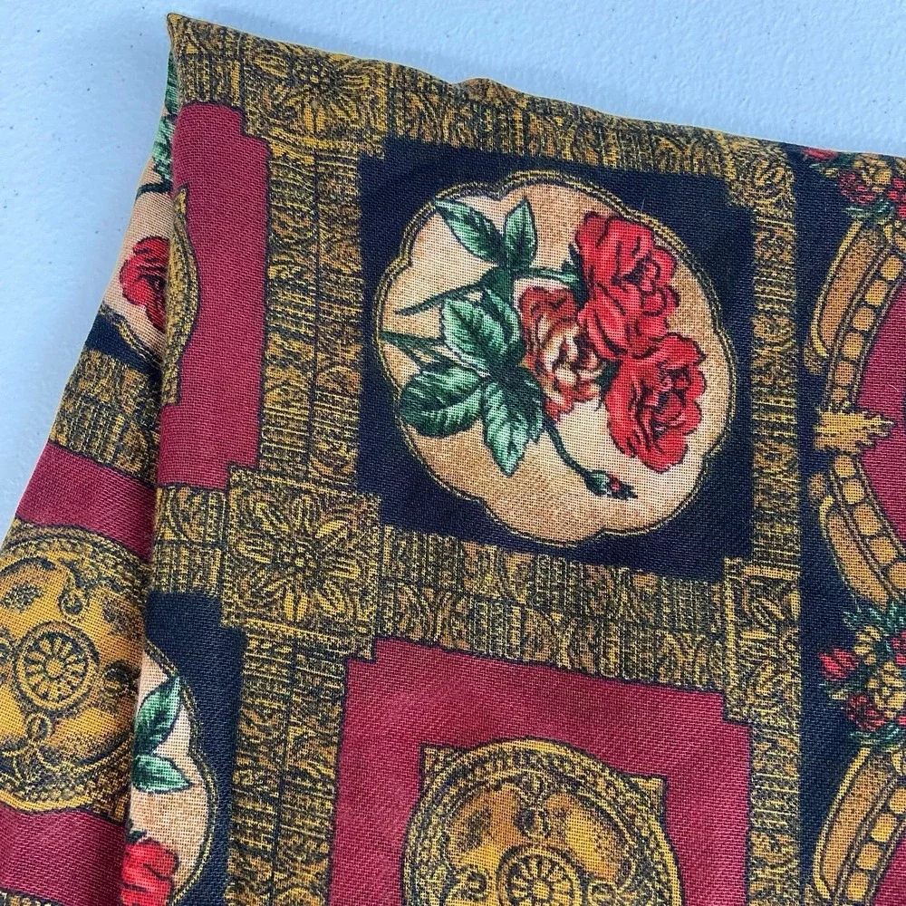 Women's vintage black rose renaissance fruit fringe lightweight fashion scarf‎